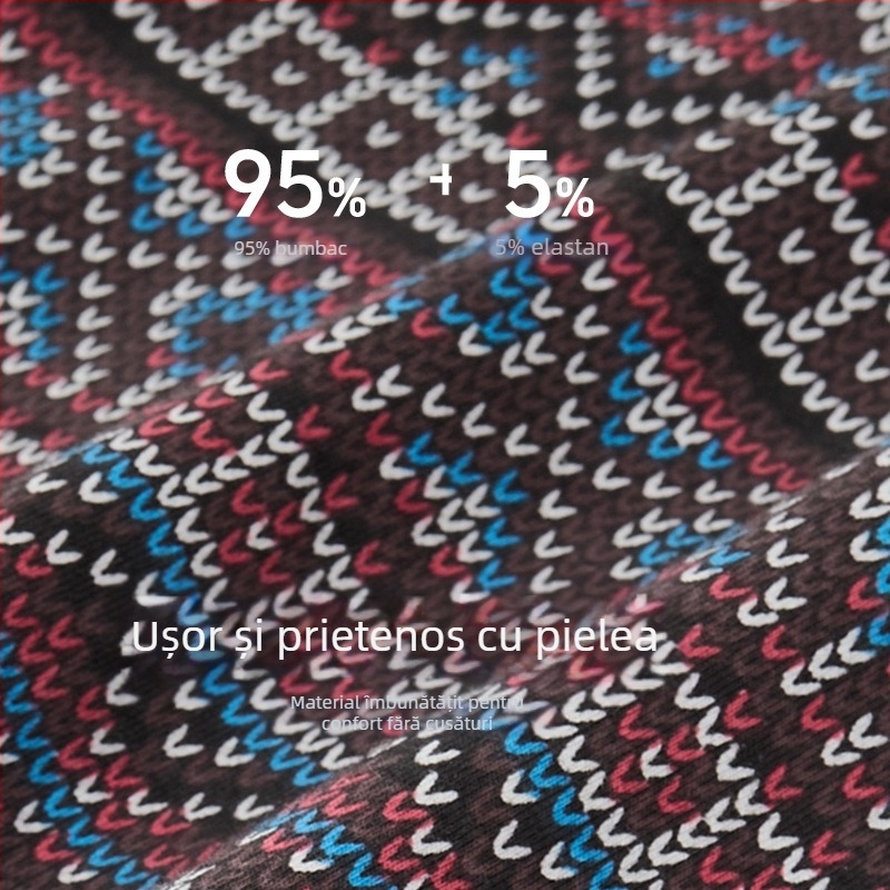 Boxeri bărbați din bumbac, croială relaxată, talie medie, țesătură jacquard, imprimeuri camuflaj și geometrice, respirabili