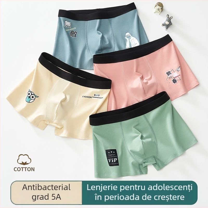 Boxeri pentru băieți adolescenți, din amestec de bumbac, imprimeu la modă, talie medie, fără cusături