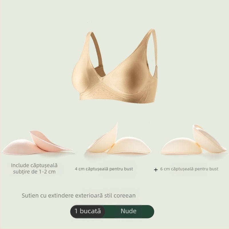 Sutien fără cusături cu extindere laterală de 6 cm și ridicare de 4 cm, inspirație coreeană pentru un bust mai plin, talie mai subțire și modelare a spatelui