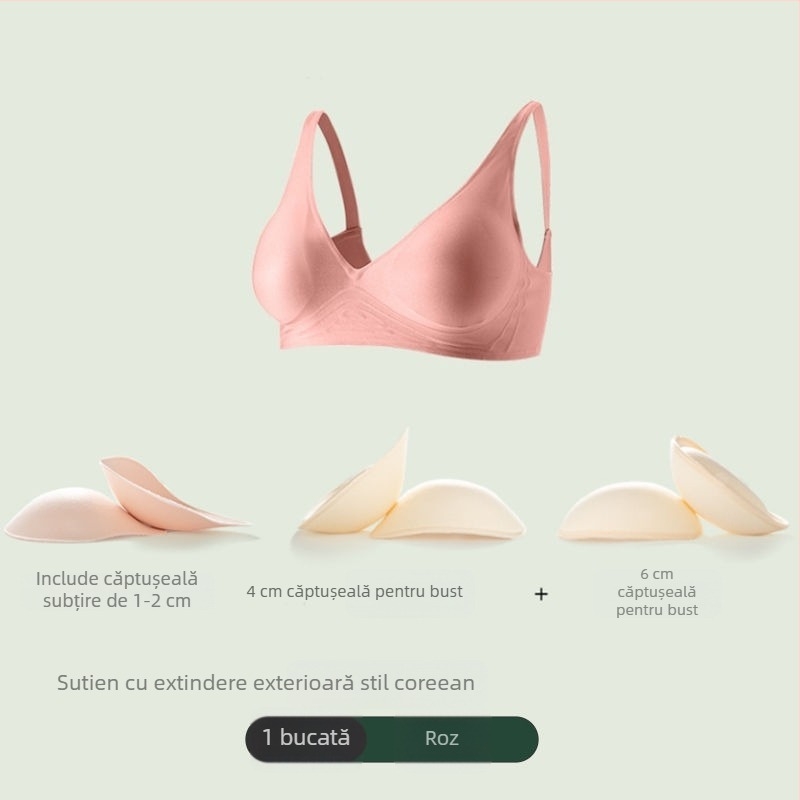 Sutien fără cusături cu extindere laterală de 6 cm și ridicare de 4 cm, inspirație coreeană pentru un bust mai plin, talie mai subțire și modelare a spatelui