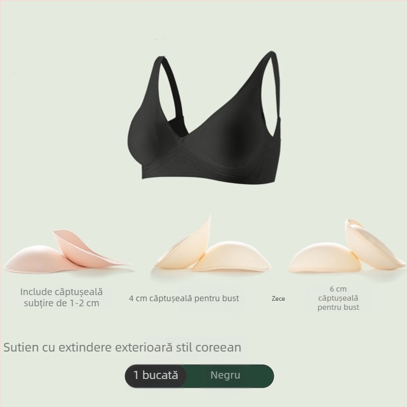 Sutien fără cusături cu extindere laterală de 6 cm și ridicare de 4 cm, inspirație coreeană pentru un bust mai plin, talie mai subțire și modelare a spatelui