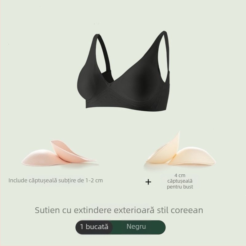 Sutien fără cusături cu extindere laterală de 6 cm și ridicare de 4 cm, inspirație coreeană pentru un bust mai plin, talie mai subțire și modelare a spatelui
