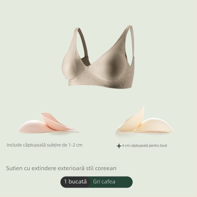Sutien fără cusături cu extindere laterală de 6 cm și ridicare de 4 cm, inspirație coreeană pentru un bust mai plin, talie mai subțire și modelare a spatelui