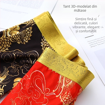 Boxeri bărbați cu model dragon, bumbac 95–100%, talie medie, căptușeală din viscoză