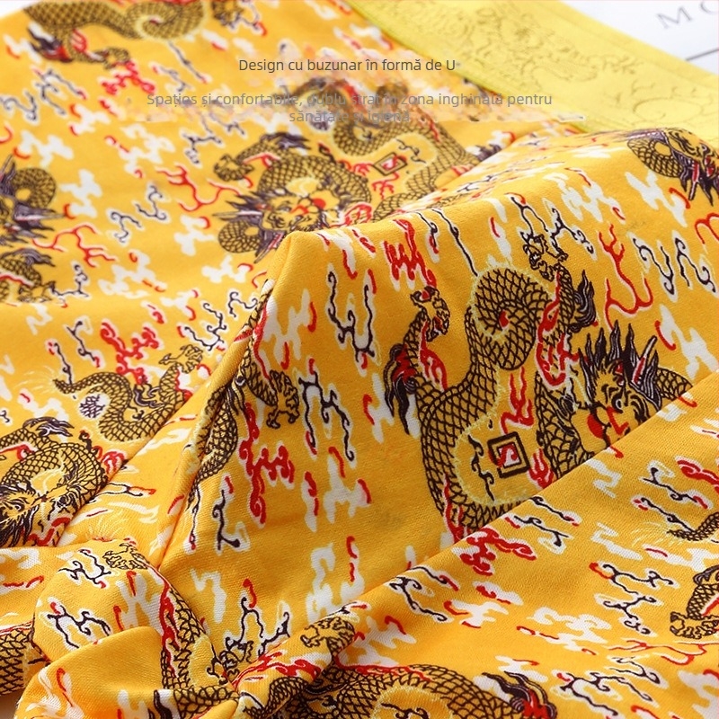 Boxeri bărbați cu model dragon, bumbac 95–100%, talie medie, căptușeală din viscoză