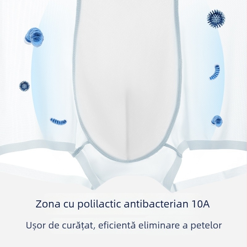 Boxeri pentru bărbați, amestec Ice Silk cu nailon; căptușeală în zona inghinală din acid polilactic; talie medie; respirabil, uscare rapidă, antibacterian