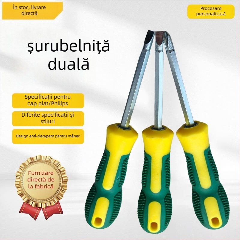 Xiongfeng șurubelniță magnetică din oțel 45#, cu capete cruciforme și plate, cu două capete