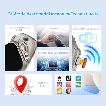 Ceas inteligent HW Ultra 2 Call cu SIM, apeluri video, camere frontale și din spate, poziționare, ecran tactil WeChat, încărcare wireless