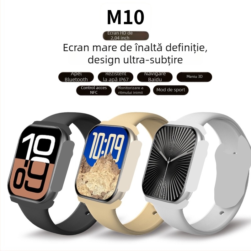 Smartwatch M10/S10 cu monitorizare ritm cardiac, tensiune arterială, saturație de oxigen, monitorizare somn și NFC