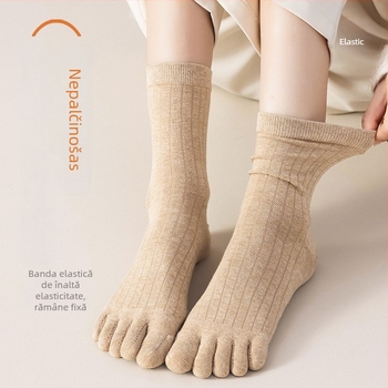 Șosete pentru femei cu degete separate, lungime mid-calf; amestec bumbac (64,4% bumbac, 32,7% poliester, 2,9% spandex); antibacteriale, absorbante de transpirație, deodorante, anti-fricțiune; tricotate cu un singur ac