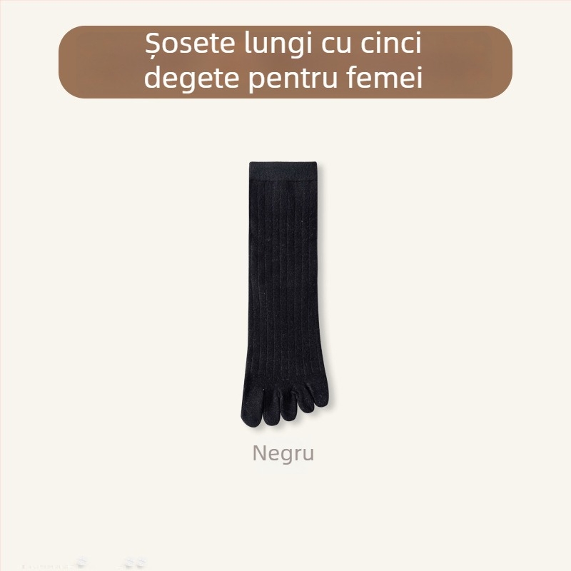 Șosete pentru femei cu degete separate, lungime mid-calf; amestec bumbac (64,4% bumbac, 32,7% poliester, 2,9% spandex); antibacteriale, absorbante de transpirație, deodorante, anti-fricțiune; tricotate cu un singur ac