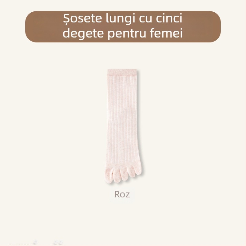Șosete pentru femei cu degete separate, lungime mid-calf; amestec bumbac (64,4% bumbac, 32,7% poliester, 2,9% spandex); antibacteriale, absorbante de transpirație, deodorante, anti-fricțiune; tricotate cu un singur ac