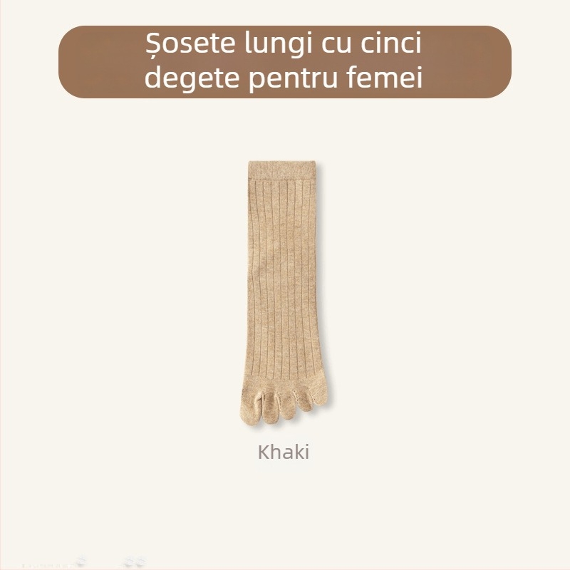 Șosete pentru femei cu degete separate, lungime mid-calf; amestec bumbac (64,4% bumbac, 32,7% poliester, 2,9% spandex); antibacteriale, absorbante de transpirație, deodorante, anti-fricțiune; tricotate cu un singur ac