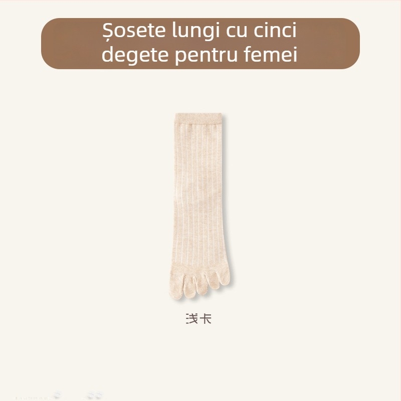 Șosete pentru femei cu degete separate, lungime mid-calf; amestec bumbac (64,4% bumbac, 32,7% poliester, 2,9% spandex); antibacteriale, absorbante de transpirație, deodorante, anti-fricțiune; tricotate cu un singur ac