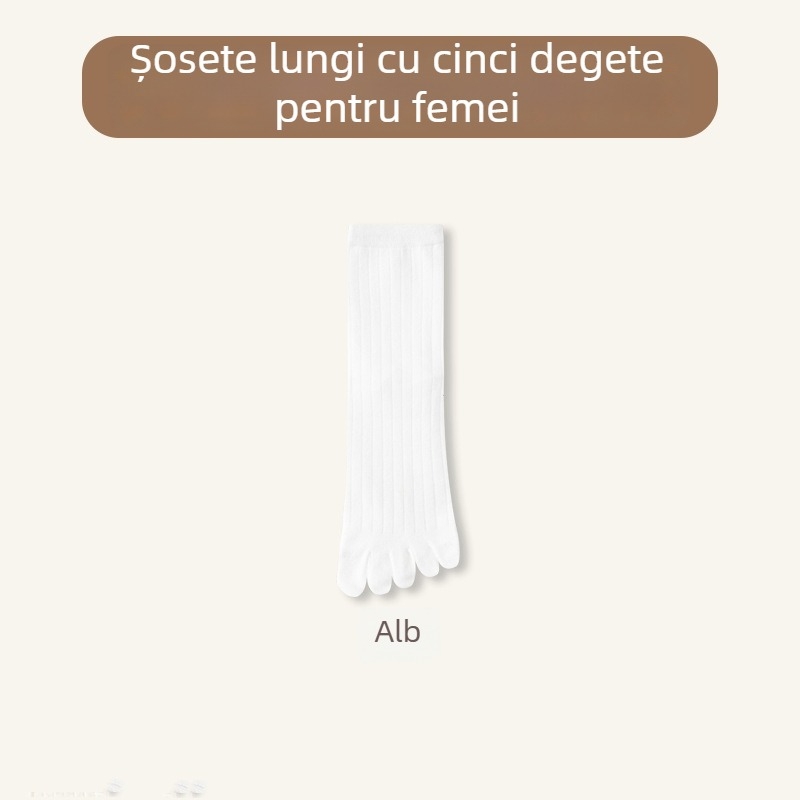 Șosete pentru femei cu degete separate, lungime mid-calf; amestec bumbac (64,4% bumbac, 32,7% poliester, 2,9% spandex); antibacteriale, absorbante de transpirație, deodorante, anti-fricțiune; tricotate cu un singur ac