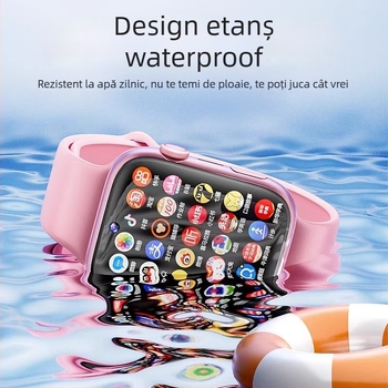 Ceas inteligent pentru copii cu slot SIM, 5G, rezistent la apă, localizare, fotografiere, pedometru, curea din silicon
