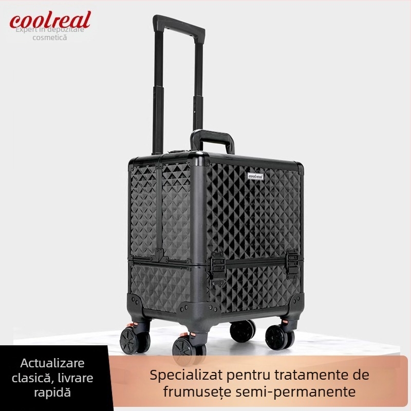 Cutie de unelte pe roți pentru machiaj și instrumente — cadru din aluminiu, placă melamină, încărcare 50 kg, deschidere dublă