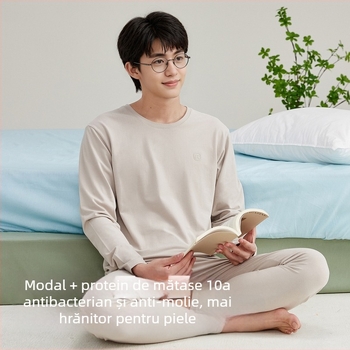 Set termic de bază pentru adolescenți — Material Modal, respirabil și antibacterian, menține căldura, Top cu mânecă lungă și pantaloni, pentru 13–18 ani, grosime 181–200 g/m²