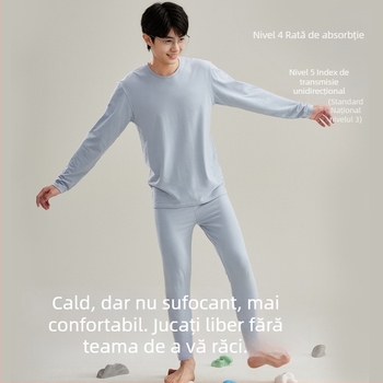 Set termic de bază pentru adolescenți — Material Modal, respirabil și antibacterian, menține căldura, Top cu mânecă lungă și pantaloni, pentru 13–18 ani, grosime 181–200 g/m²