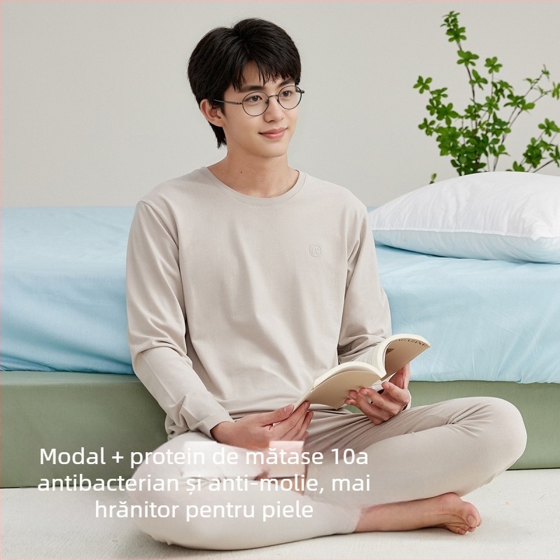 Set termic de bază pentru adolescenți — Material Modal, respirabil și antibacterian, menține căldura, Top cu mânecă lungă și pantaloni, pentru 13–18 ani, grosime 181–200 g/m²