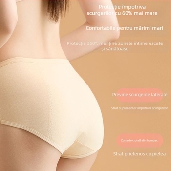 Lenjerie intimă de perioadă din bumbac, căptușeală modală în zona genitală, talie medie, protecție împotriva scurgerilor