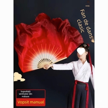 Fan de dans, Mătase artificială, Stil Yangko, Dublu-față, Fan clasic de dans pentru dansul în pătrat