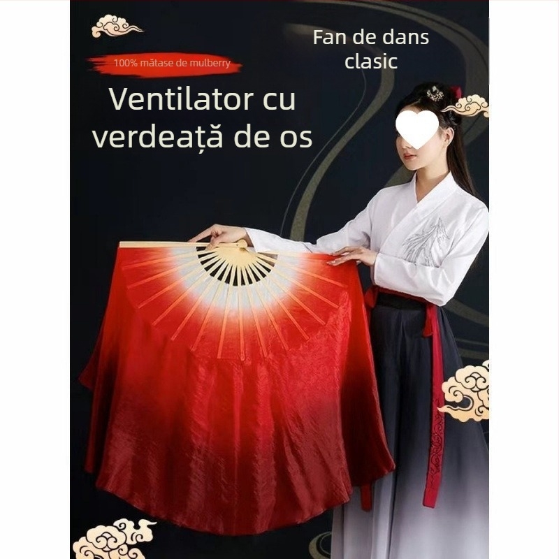Fan de dans, Mătase artificială, Stil Yangko, Dublu-față, Fan clasic de dans pentru dansul în pătrat