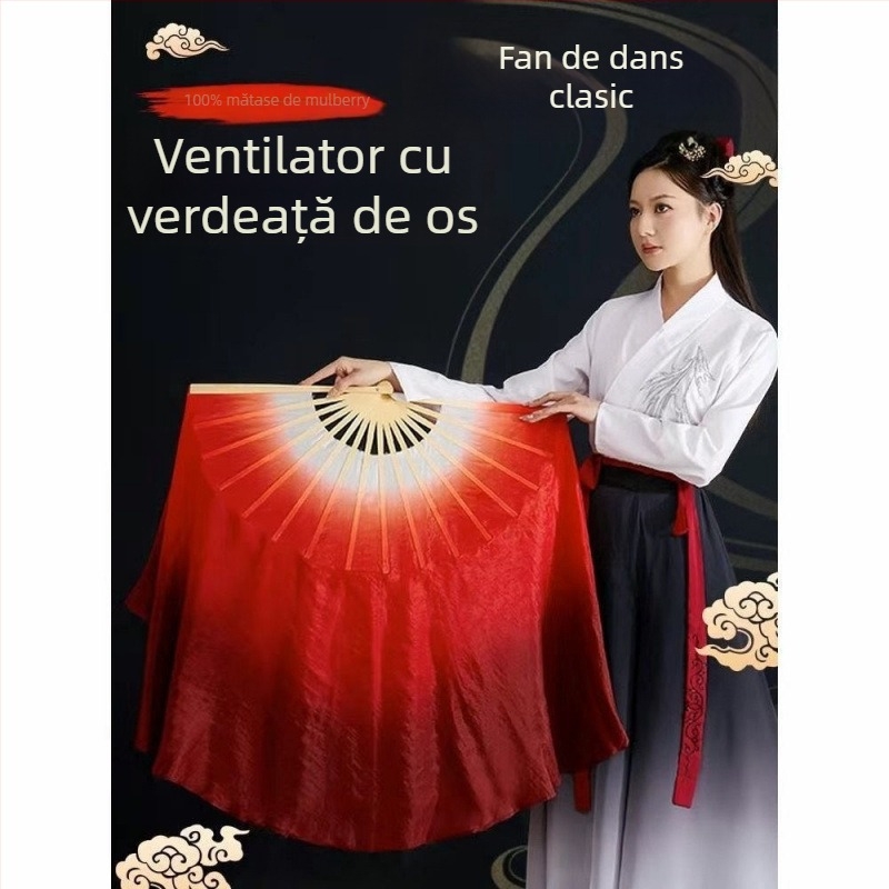 Fan de dans, Mătase artificială, Stil Yangko, Dublu-față, Fan clasic de dans pentru dansul în pătrat
