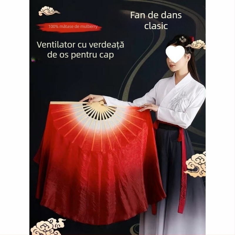 Fan de dans, Mătase artificială, Stil Yangko, Dublu-față, Fan clasic de dans pentru dansul în pătrat