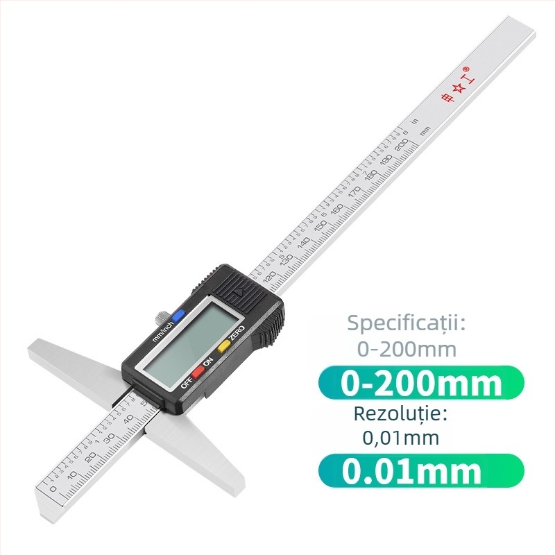 Caliper vernier pentru adânime cu citire, interval 0-150/0-200/0-300/0-500 mm, precizie înaltă