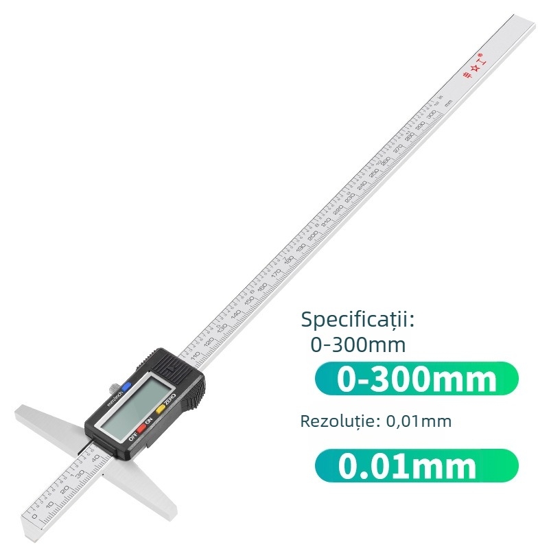 Caliper vernier pentru adânime cu citire, interval 0-150/0-200/0-300/0-500 mm, precizie înaltă