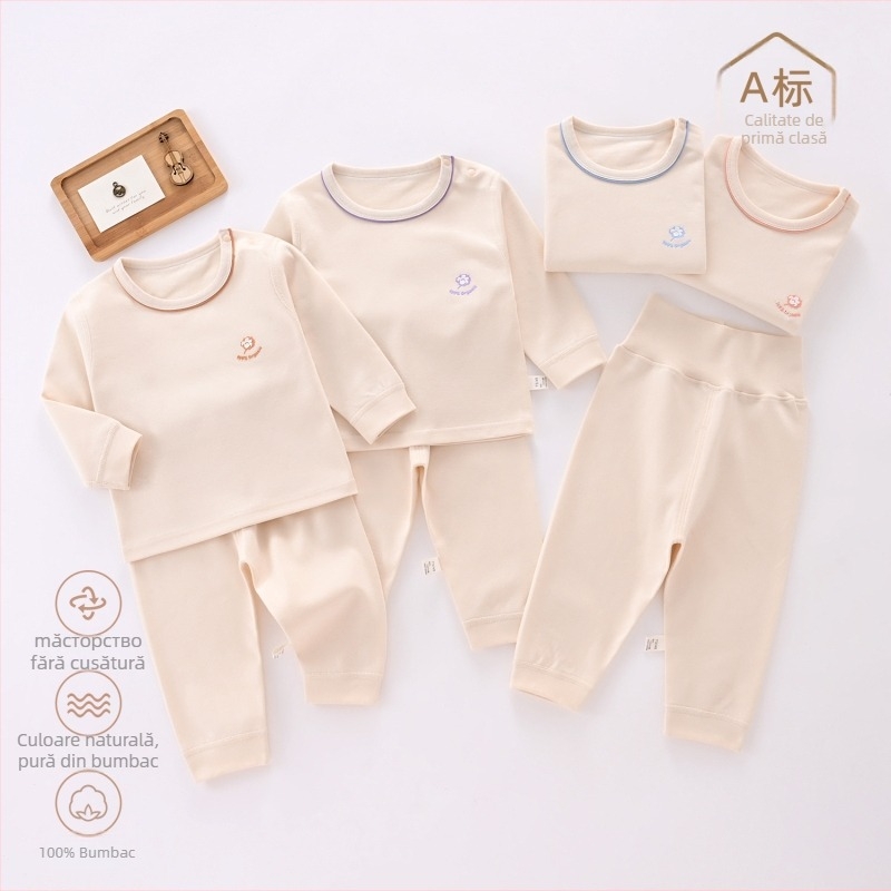 Set pentru copii, două piese, talie înaltă, din bumbac 100%, cu protecție a taliei, țesătură 200 g/m², strat unic, pentru copii 1–3 ani