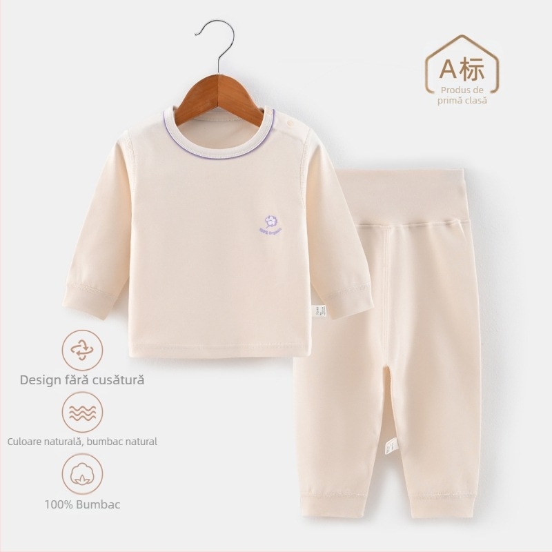 Set pentru copii, două piese, talie înaltă, din bumbac 100%, cu protecție a taliei, țesătură 200 g/m², strat unic, pentru copii 1–3 ani