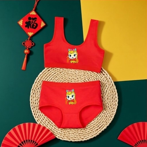 Set de lenjerie pentru fete, din bumbac, cupe pline, cupă subțire modelată, sutien tip vestă, bretele fixe