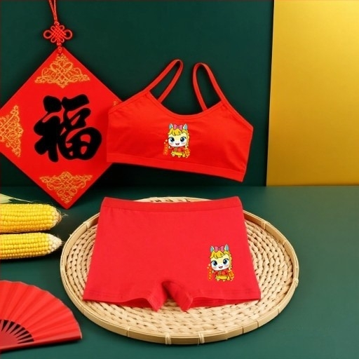 Set de lenjerie pentru fete, din bumbac, cupe pline, cupă subțire modelată, sutien tip vestă, bretele fixe