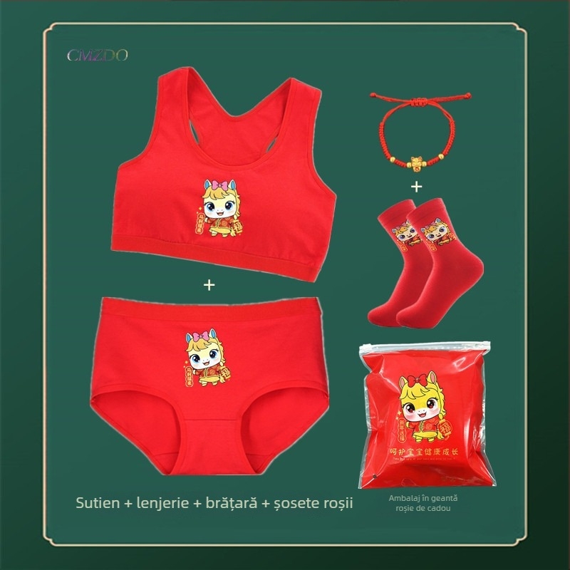 Set de lenjerie pentru fete, din bumbac, cupe pline, cupă subțire modelată, sutien tip vestă, bretele fixe