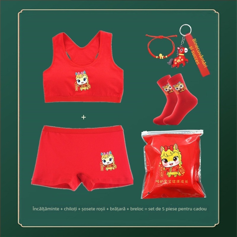 Set de lenjerie pentru fete, din bumbac, cupe pline, cupă subțire modelată, sutien tip vestă, bretele fixe