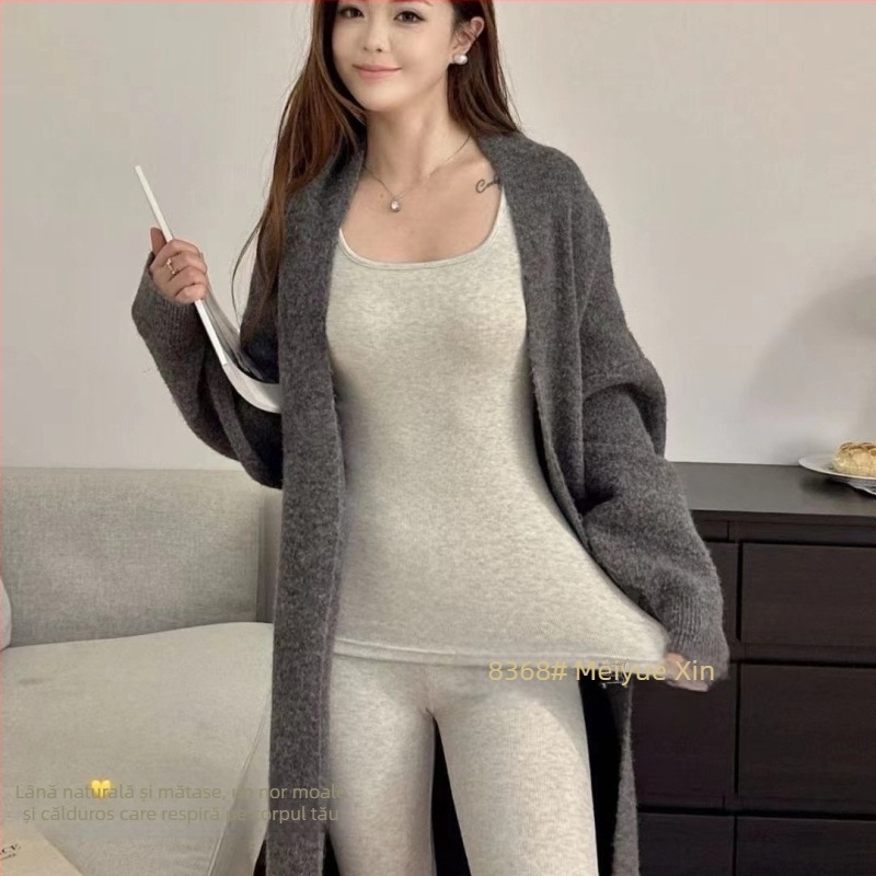 Set de lenjerie termică pentru femei — Mulberry silk; modelare corp, elasticitate, căldură; decolteu pătrat; strat de bază; grosime 201-250 g/m2