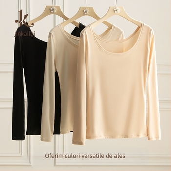 Top de bază termic din nailon, respirabil, antistat, elastic, guler rotund