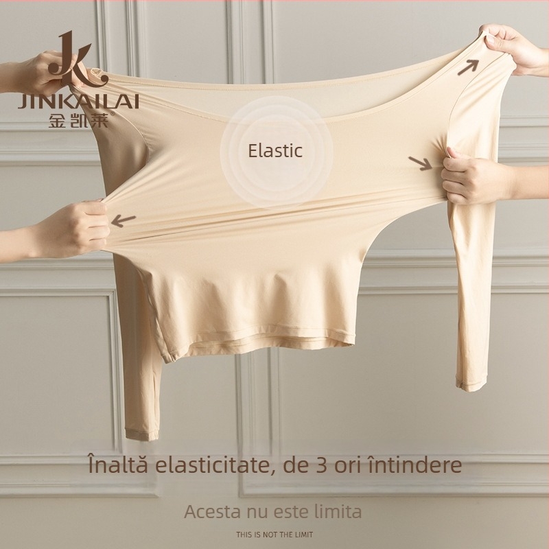 Top de bază termic din nailon, respirabil, antistat, elastic, guler rotund