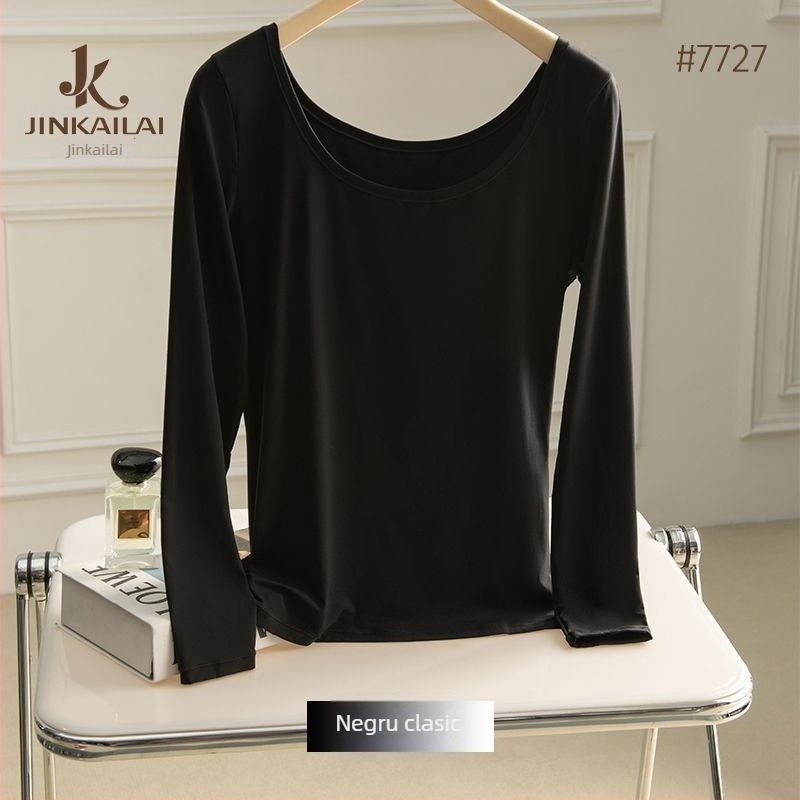 Top de bază termic din nailon, respirabil, antistat, elastic, guler rotund