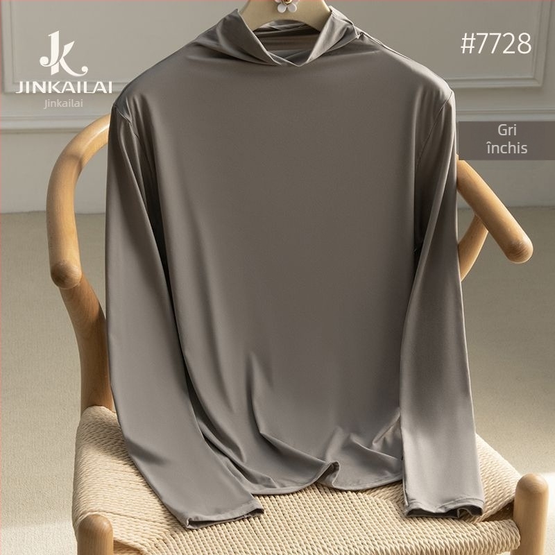 Top de bază termic din nailon, respirabil, antistat, elastic, guler rotund