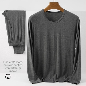 Set de lenjerie termică pentru bărbați din viscoză, țesătură îngroșată, pulover cu guler rotund, croială Slim, 95% viscoză, 5% elastan, grosime țesătură 181-200 g/m²