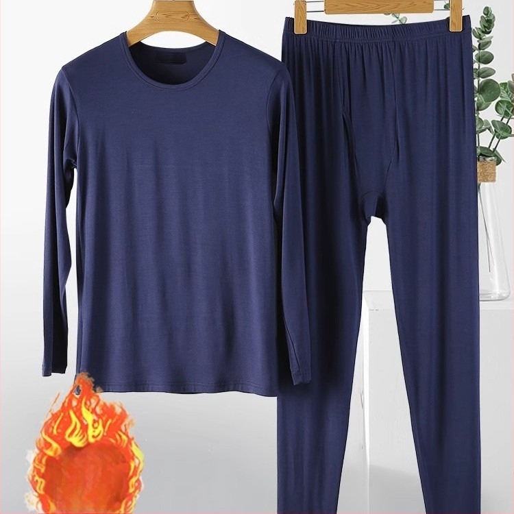 Set de lenjerie termică pentru bărbați din viscoză, țesătură îngroșată, pulover cu guler rotund, croială Slim, 95% viscoză, 5% elastan, grosime țesătură 181-200 g/m²