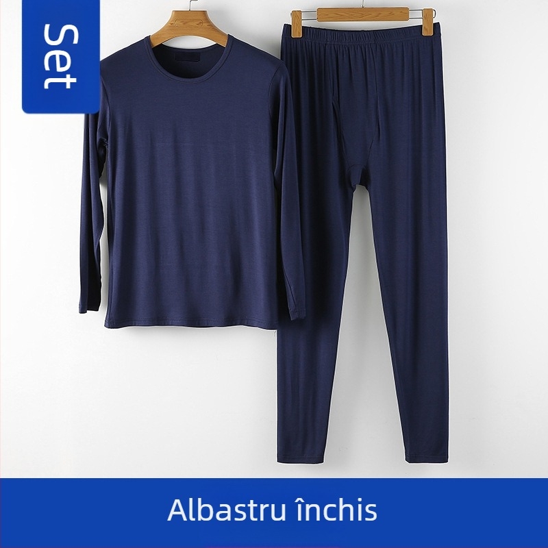Set de lenjerie termică pentru bărbați din viscoză, țesătură îngroșată, pulover cu guler rotund, croială Slim, 95% viscoză, 5% elastan, grosime țesătură 181-200 g/m²