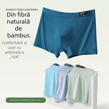 Boxer bărbătesc din fibre de bambus, antibacterian, respirabil, talie medie; căptușeală în zona cracului din mătase tussah; conținut bambus 90–95%; țesătură tricotată