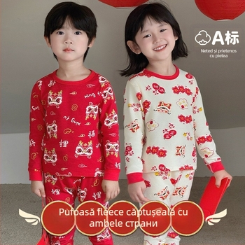 Set de pijamale pentru copii din bumbac combed, pentru Anul Nou, 95% bumbac, greutate a țesăturii 181–200 g/m2, potrivit pentru 4–6 ani