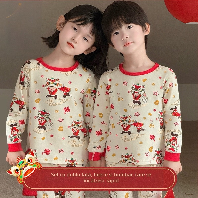 Set de pijamale pentru copii din bumbac combed, pentru Anul Nou, 95% bumbac, greutate a țesăturii 181–200 g/m2, potrivit pentru 4–6 ani