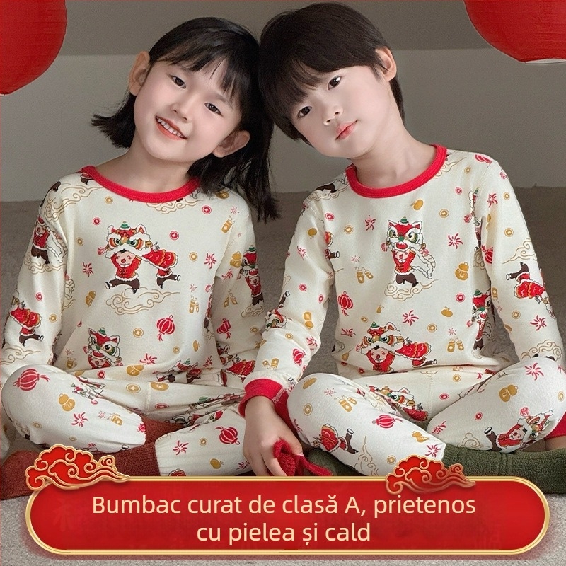 Set de pijamale pentru copii din bumbac combed, pentru Anul Nou, 95% bumbac, greutate a țesăturii 181–200 g/m2, potrivit pentru 4–6 ani