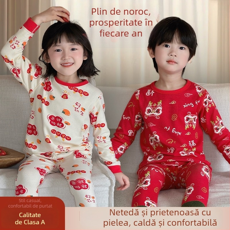 Set de pijamale pentru copii din bumbac combed, pentru Anul Nou, 95% bumbac, greutate a țesăturii 181–200 g/m2, potrivit pentru 4–6 ani